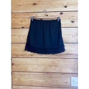 Vintage Womens Black Lace Trim Half Slip Skirt Extender Size Small Elastic Waist